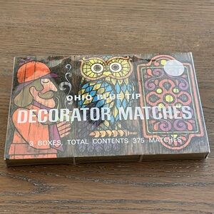 Vintage 1970s Ohio Bluetip Decorator Matches Colorful Owl Design